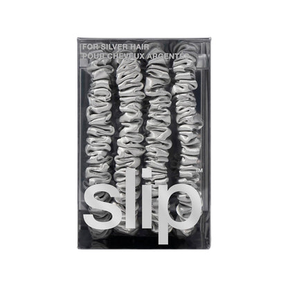 Slip Silk Hair Ties — Skinny Silk Black Scrunchies, No Damage, No Crease, Anti-Breakage |100% Mulberry Silk | All Hair Types | Made with Proprietary Slipsilk™ | Set of 4
