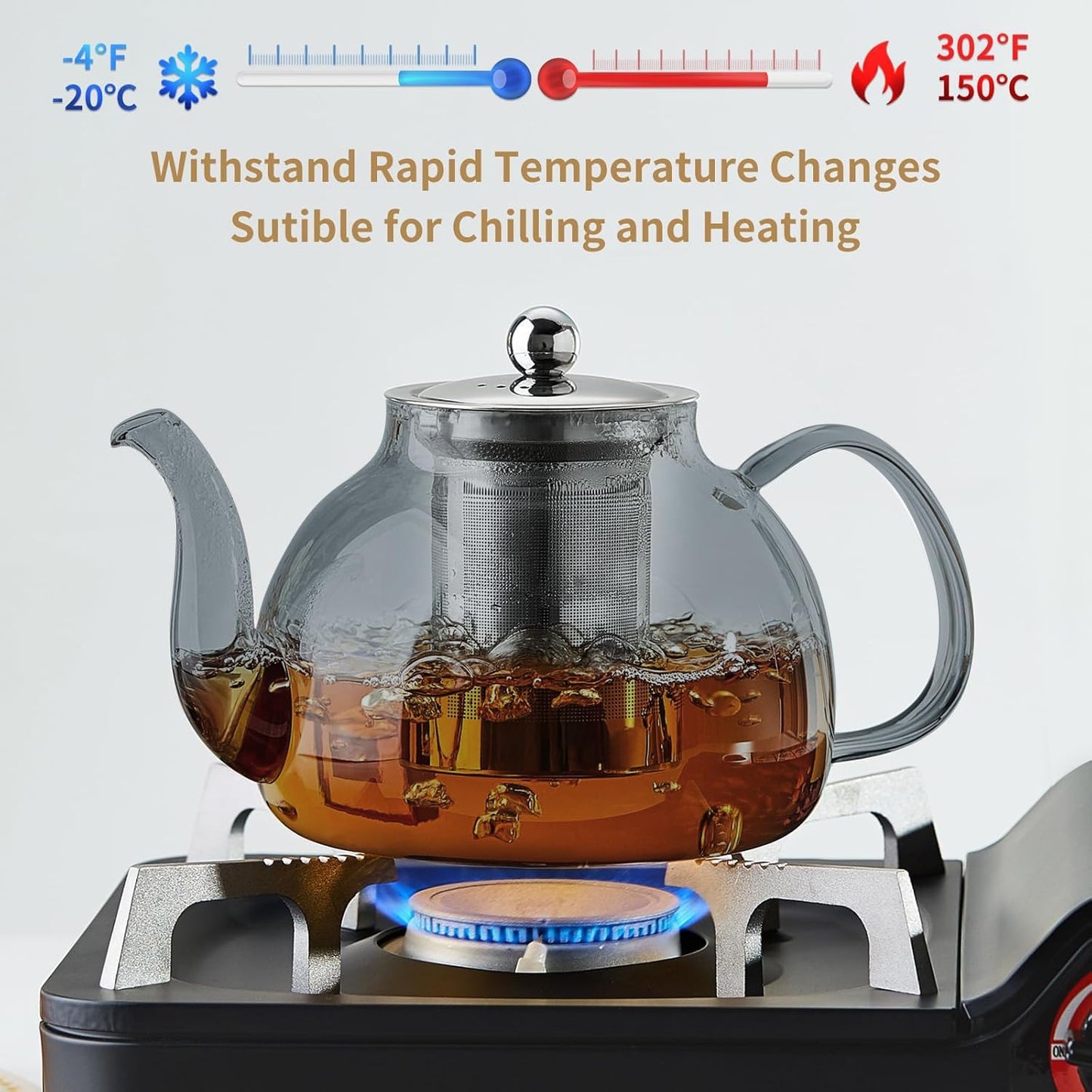 Glass Teapot with Removable Infuser, 20 oz/600ml Glass Tea Pot Small Borosilicate Tea Steeper Kettle with Loose Leaf Tea Strainer For Flower Blooming Tea, ClearTea Maker Pitcher