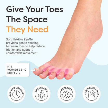 ZenToes Silicone Toe Spacers and Separators for Correct Toe Alignment, Bunion Relief, Hammertoe Straightener, Gel Orthopedic Corrector – 1 Pair (Black)