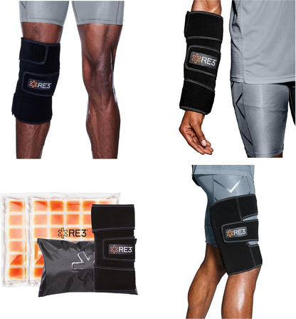 RE3 Ice Compression Pack for Knee, Arm & Leg - Powerful & Effective Cold Compression Cryotherapy Wrap for Chronic Pain, Knee Replacement, Swelling - 2 x Ice Core Blankets, Standard One Size Fits Most