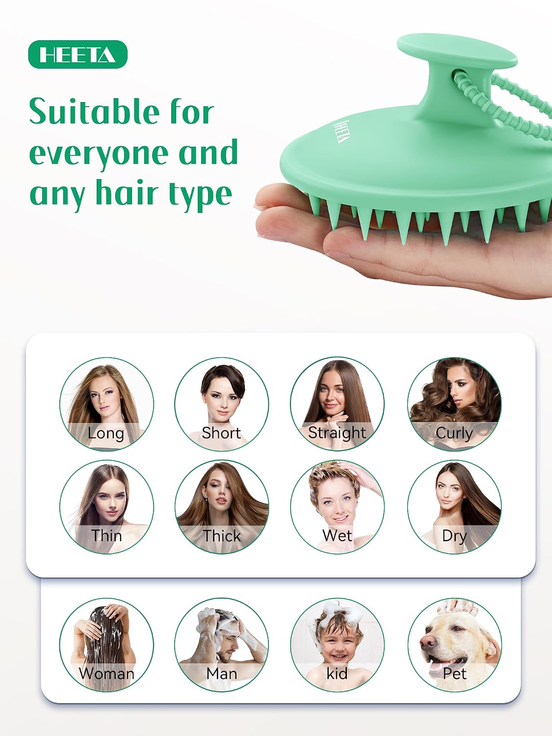 HEETA Scalp Massager Hair Growth, Scalp Scrubber with Soft Bristles, Integrated Silicone Design, Exfoliator for Dandruff Removal & Relaxation, Shampoo Brush Fit Wet Dry Hair Use, Black