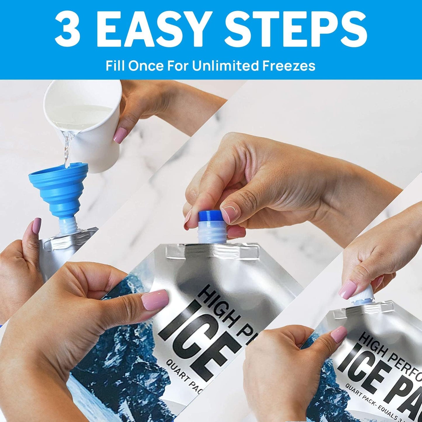 Reusable Ice Packs for Cooler Bag & Large Lunch Box, Long Lasting Gel Freezer Pack for Backpack, Heavy Duty Cold Packs for Camping, Travel, 3 Pack (9.8"x9.8")