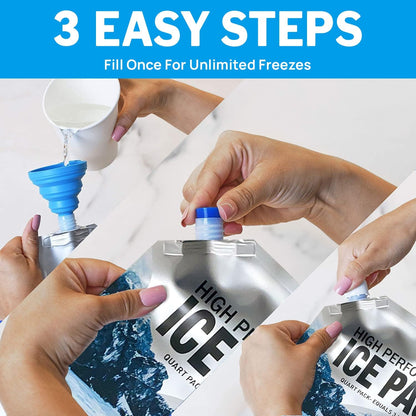 Reusable Ice Packs for Cooler Bag & Large Lunch Box, Long Lasting Gel Freezer Pack for Backpack, Heavy Duty Cold Packs for Camping, Travel, 3 Pack (9.8"x9.8")