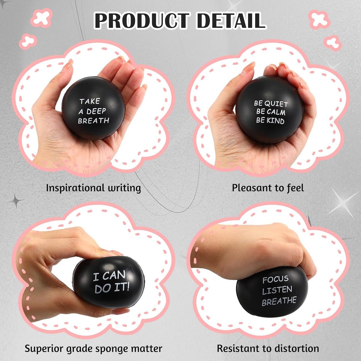 Ceenna 4 Pcs Motivational Balls for Adults Anxiety Relief, Black