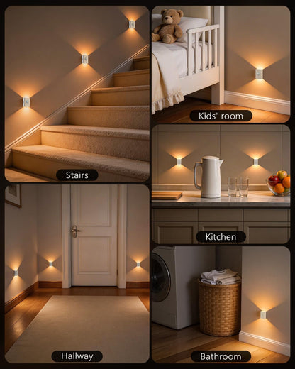 WILLED Rechargeable Motion Sensor Stair Lights Indoor, Warm White Magnetic Stick-on Battery Powered Night Lights for Stairway, Hallway, Bedroom, Closet