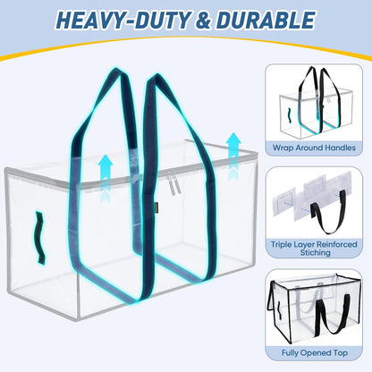 BALEINE Oversized Moving Bags with Reinforced Handles, Heavy-Duty Storage Tote for Clothes, Moving Supplies (Clear)