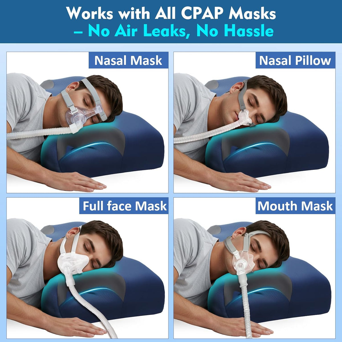 IKSTAR HSA/FSA Cooling CPAP Pillow for Side Sleepers - Sleep Apnea Pillow for CPAP User - Reduce Air Leak/Hose Tangle/Mask Pressure - Memory Foam Neck Support Nasal Pillows Side/Back/Stomach Sleeper