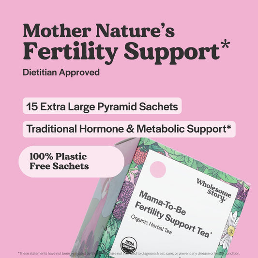 Organic Fertility Tea for Women w Red Raspberry Leaf, Cinnamon Bark, Spearmint & Nettle Leaf, Chamomile & Red Clover | 15 Pyramid Sachet