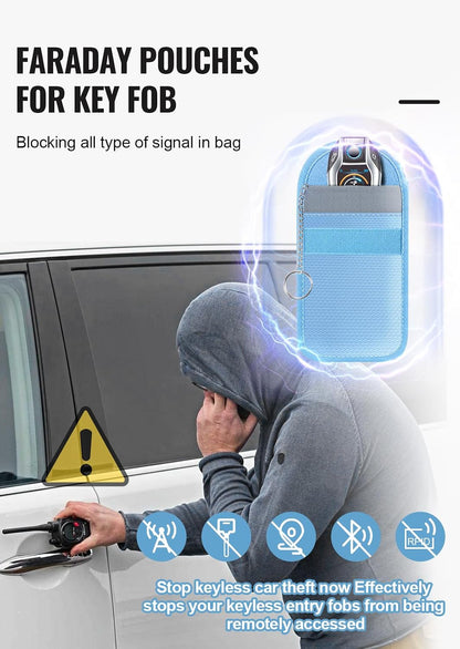 Faraday Pouch for Car Keys, Faraday Bag, Car RFID Signal Blocking Holder, Key Fob Protector, Key fob cage Block Signal Anti-Theft Fob Case (2 Pack)