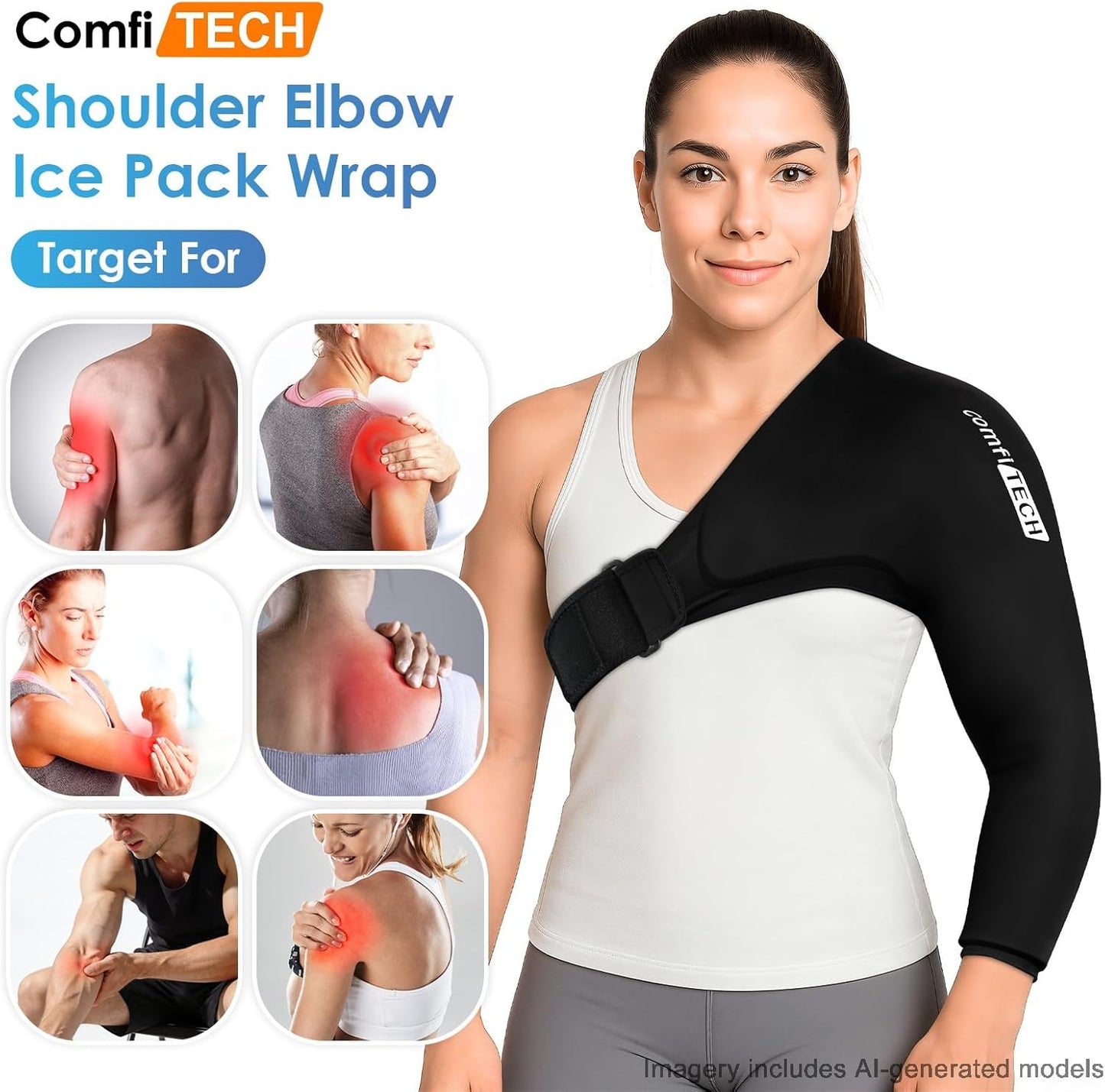 ComfiTECH Shoulder Arm Ice Pack Wrap for Pitchers, Ice Arm Sleeve for Volleyball Player, Athletes, Flexible Cold Application for Throwing Recovery, Elbow Joint and Muscle Relaxation & Daily Use, Large