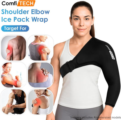 ComfiTECH Shoulder Arm Ice Pack Wrap for Pitchers, Ice Arm Sleeve for Volleyball Player, Athletes, Flexible Cold Application for Throwing Recovery, Elbow Joint and Muscle Relaxation & Daily Use, Large