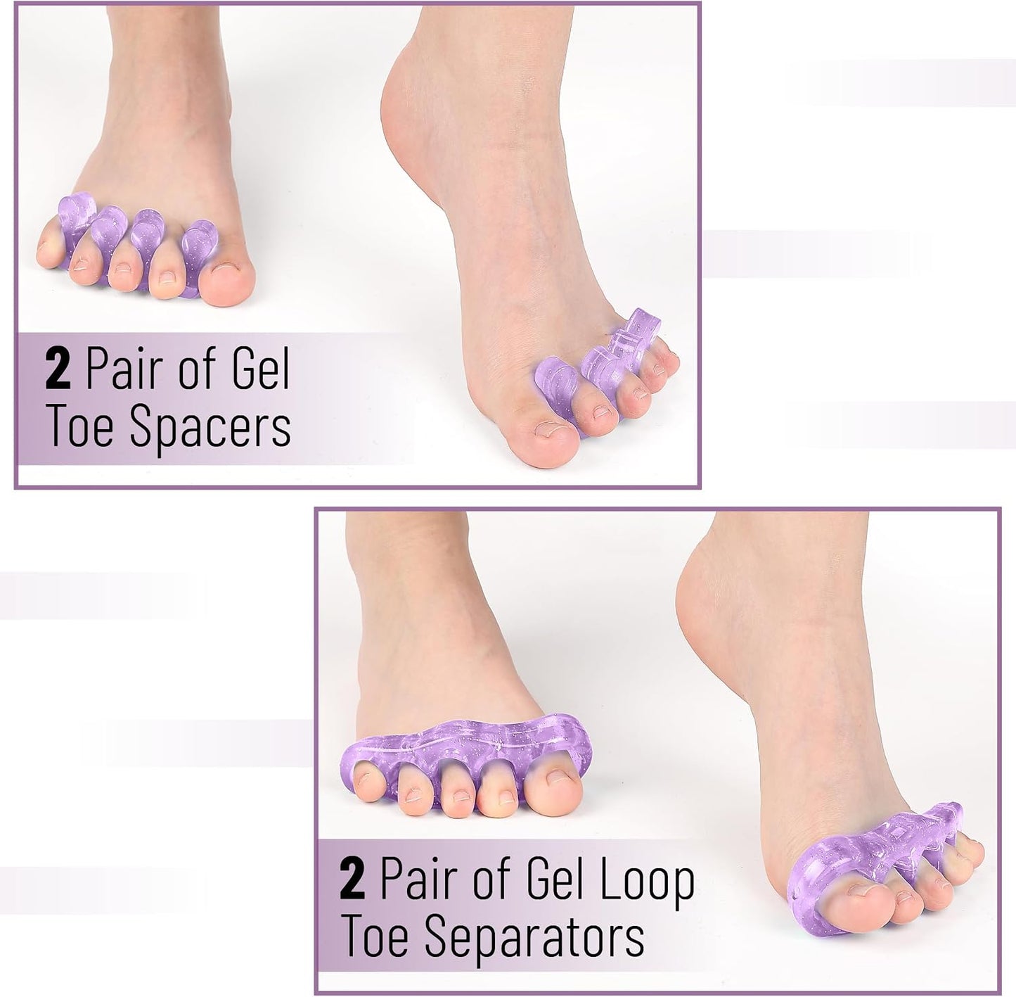 DR. JK- ToePal Gel Toe Separator, 2 Pairs, Toe Spacers, Toe Straightener, Hammer Toe Straightener, Toe Spreader, Toe Stretcher, Toe Corrector for Women and Men, Bunion Corrector