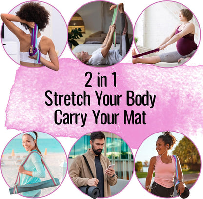TECEUM 2 IN 1 Yoga & Mat Strap for Stretching – Cotton – 6/8/10 ft