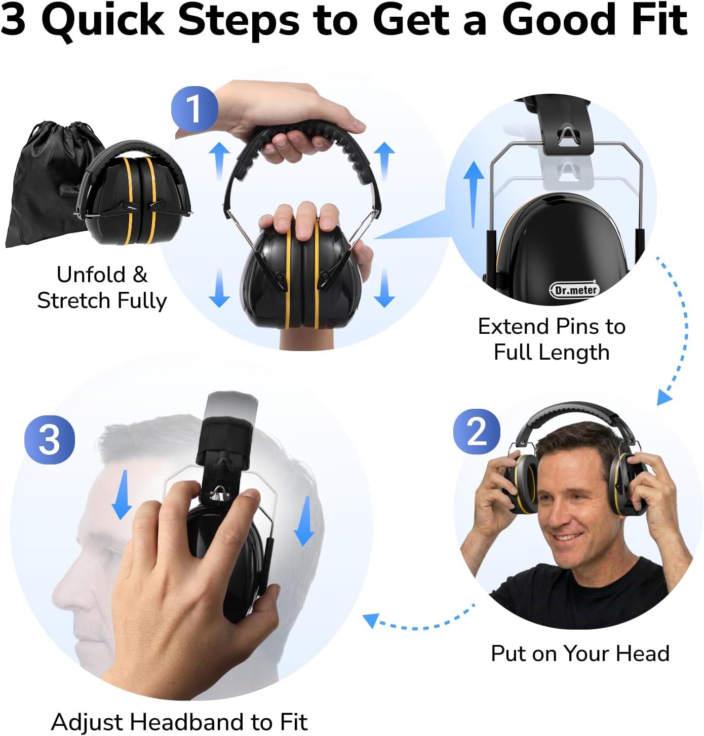 Dr.meter Ear Protection Ear Muffs, Noise Cancelling Headphones for Adults Kids 31dB Earmuffs for Noise Reduction, Hearing Protection for Shooting Gun Range, Mowing, Monster Jam, Sensory, Fireworks