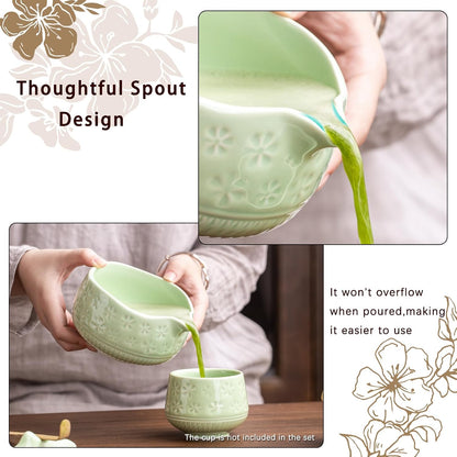 Buucup Matcha Whisk Set, Ceramic Matcha Kit Set Includes Matcha Bowl, Matcha Whisk and Holder, Bamboo Scoop, Scoop Rest, Sifter and Tea Towel - 7 Pcs Matcha Kit for Matcha Lovers (Mottled Green)