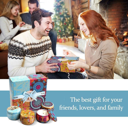 Scented Candles Gift Set for Women, 4 Pack Soy Wax Candles in Classic Bohemian Tins, Aromatherapy Candle Set, Birthday Gifts for Mom, Thank You Gifts