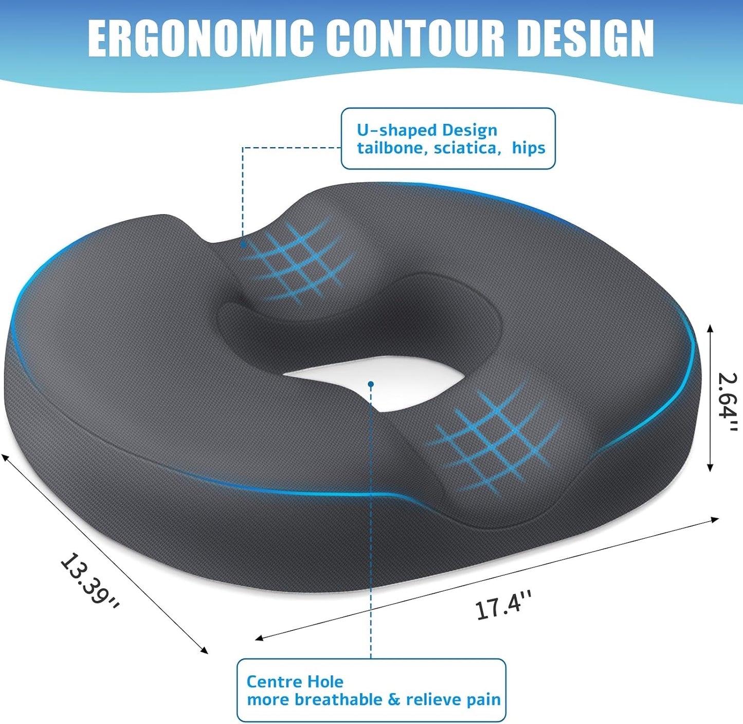BlissTrends Donut Pillow Seat Cushion,Donut Chair Cushions for Postpartum Pregnancy & Hemorrhoids,Tailbone Pain Relief Cushion,Memory Foam Lifting Cushions for Office&Home Chairs (Black)