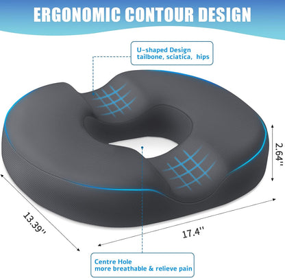 BlissTrends Donut Pillow Seat Cushion,Donut Chair Cushions for Postpartum Pregnancy & Hemorrhoids,Tailbone Pain Relief Cushion,Memory Foam Lifting Cushions for Office&Home Chairs (Black)
