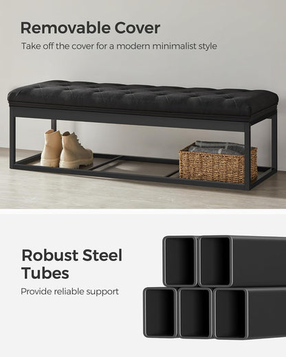 SONGMICS Storage Ottoman Bench, Foot Rest with Legs, 15.7 x 43.3 x 15.7 Inches, End of Bed Bench, Storage Chest, Load up to 660 lb, for Living Room, Bedroom, Entryway, Dark Gray ULSF088G01