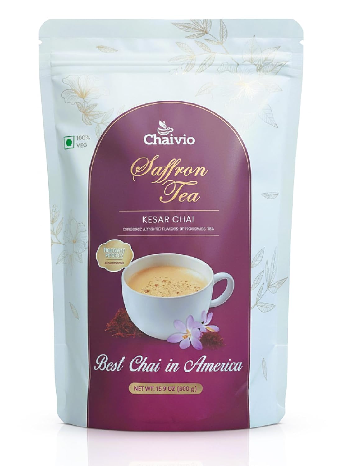 Chaivio Masala Chai Tea Latte, Unsweetened Instant Powder, Authentic Chai-with Natural Ingredients, No Preservatives, Tea Powder, Quick and Healthy Chai(1 lb)
