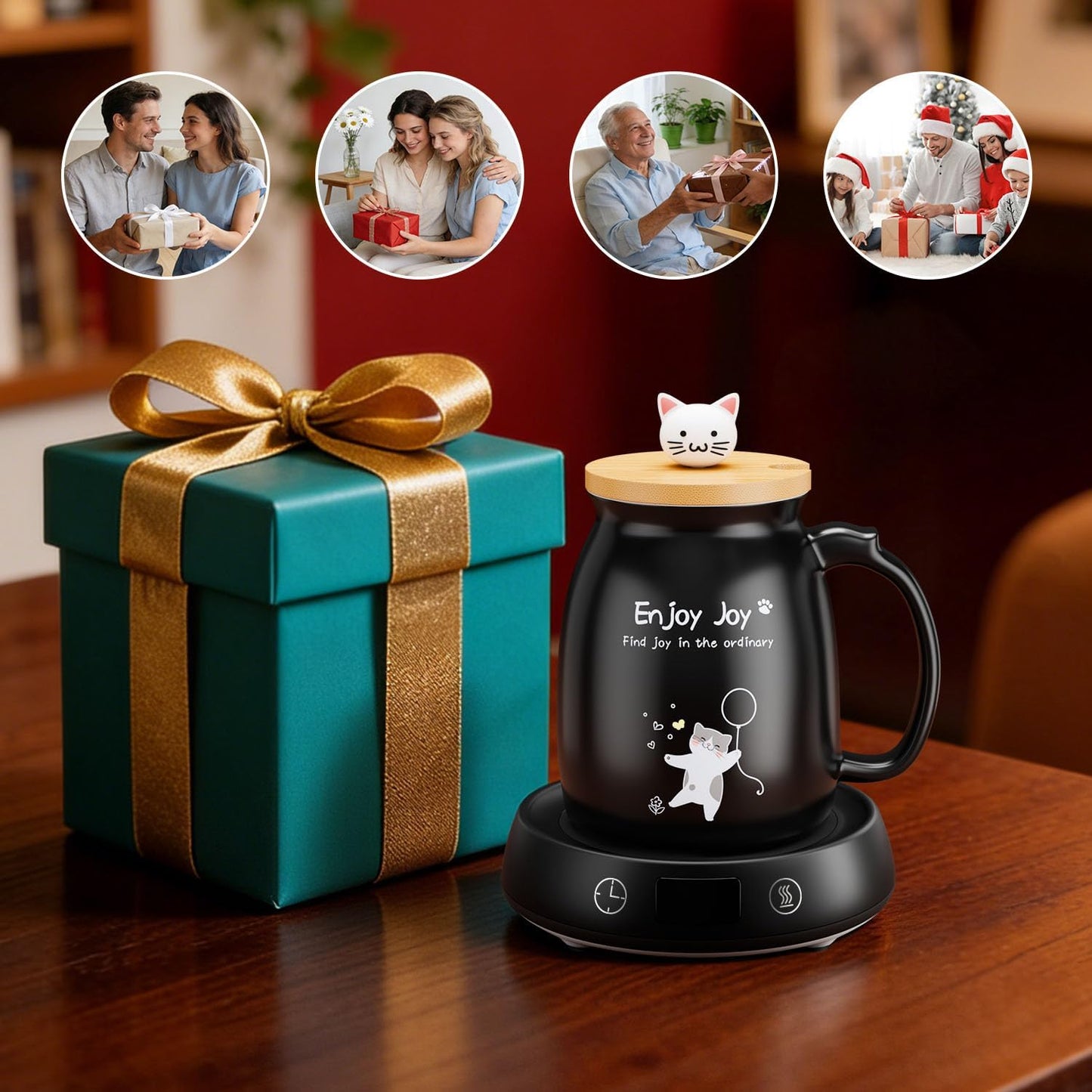 Coffee Mug Warmer Set, Smart Heated Electric Cup Warmer for Desk Office with 8H Auto Off, 1-9H Delay Startup & Shutoff Timer, 3 Temperature Control Coffee Tea Beverage Warmer, Ideal Gifts for Man