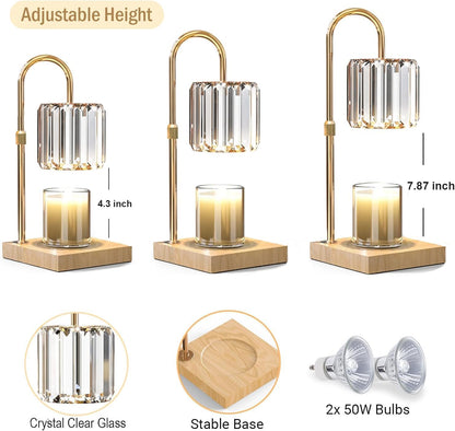 Yuichoy Candle Warmer Lamp with Timer, Dimmable Electric Candle Wamer Adjustable Height, Gifts for Women Mom, Glass Modern Candles Melter Lamp, Black