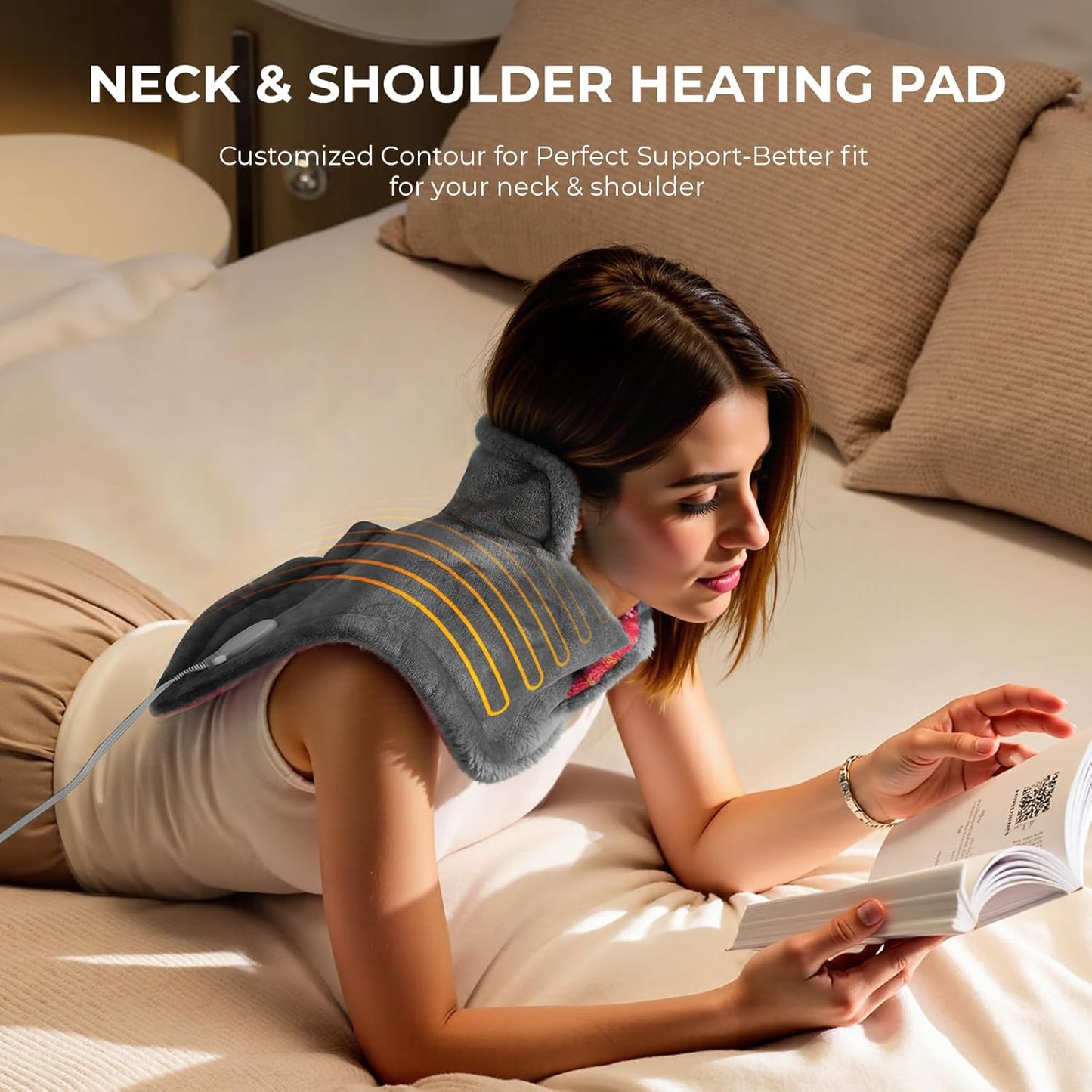 VAAGHANM Heating Pad: Electric Weighted Instant Heat Pad for Neck & Shoulders & Back -6 Heat Options & 6 Auto Timer Mode -for Office/Home/Post-Workout-Gift for Women Men