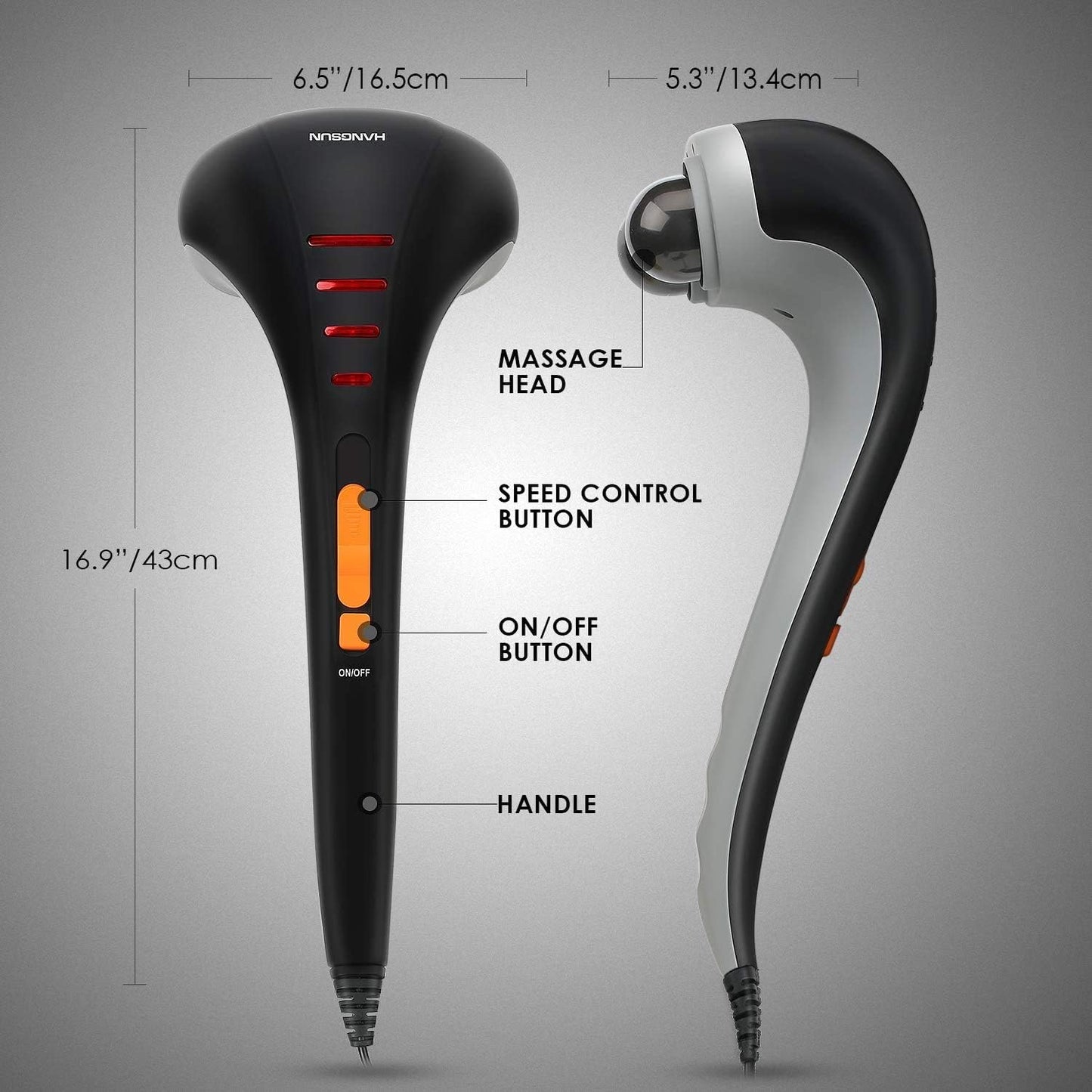 HANGSUN Handheld Neck Back Massager for Pain Relief Deep Tissue, Electric Double Head Percussion Massage MG460 for Shoulder, Leg, Foot, Muscles, Full Body, Corded, 2.3 lb
