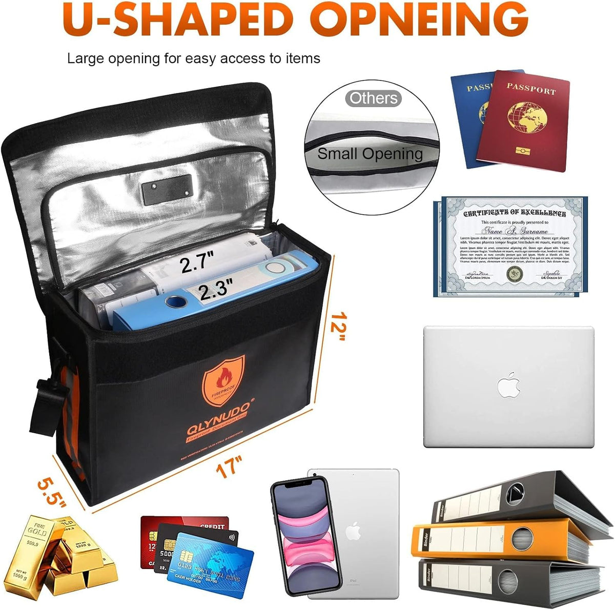Large Fireproof Bag for Documents, Fire Safe Box for 3-Ring Binders