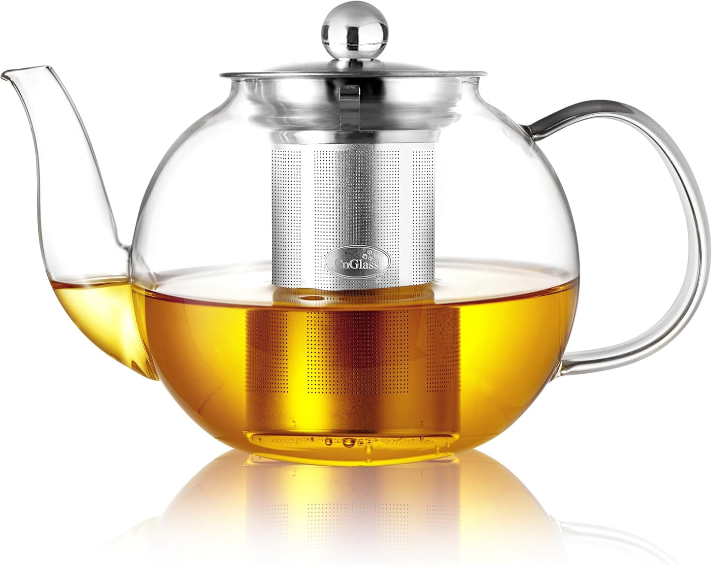 CNGLASS 900ml Glass Teapot with Removable Infuser,Clear Tea Kettle Stovetop Safe,Blooming and Loose Leaf Tea Maker