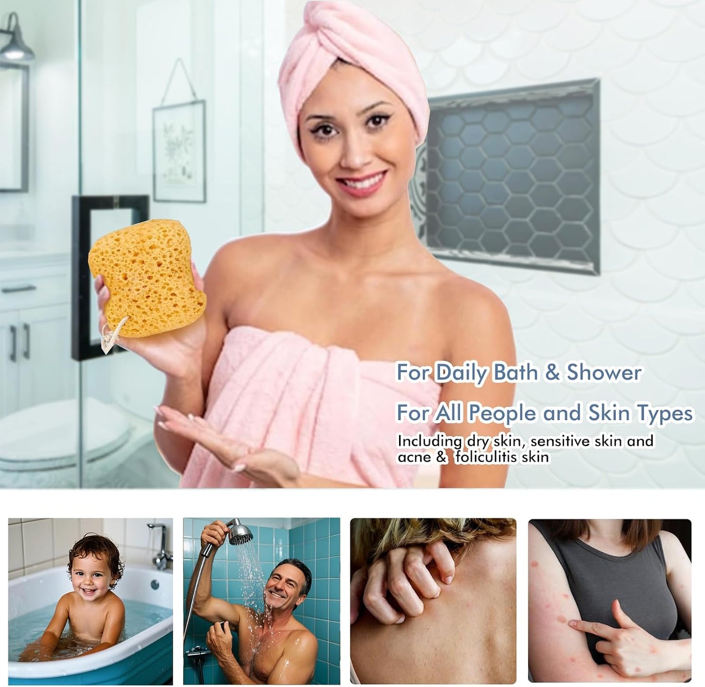Bath Sponge, 2Pcs Large Shower Sponges for Women Men | Soft Sponge for Bathing, Exfoliating Wash Sponge Body Puff with Dense Foam for Gentle & Deep Cleanse for Sensitive Dry Skin