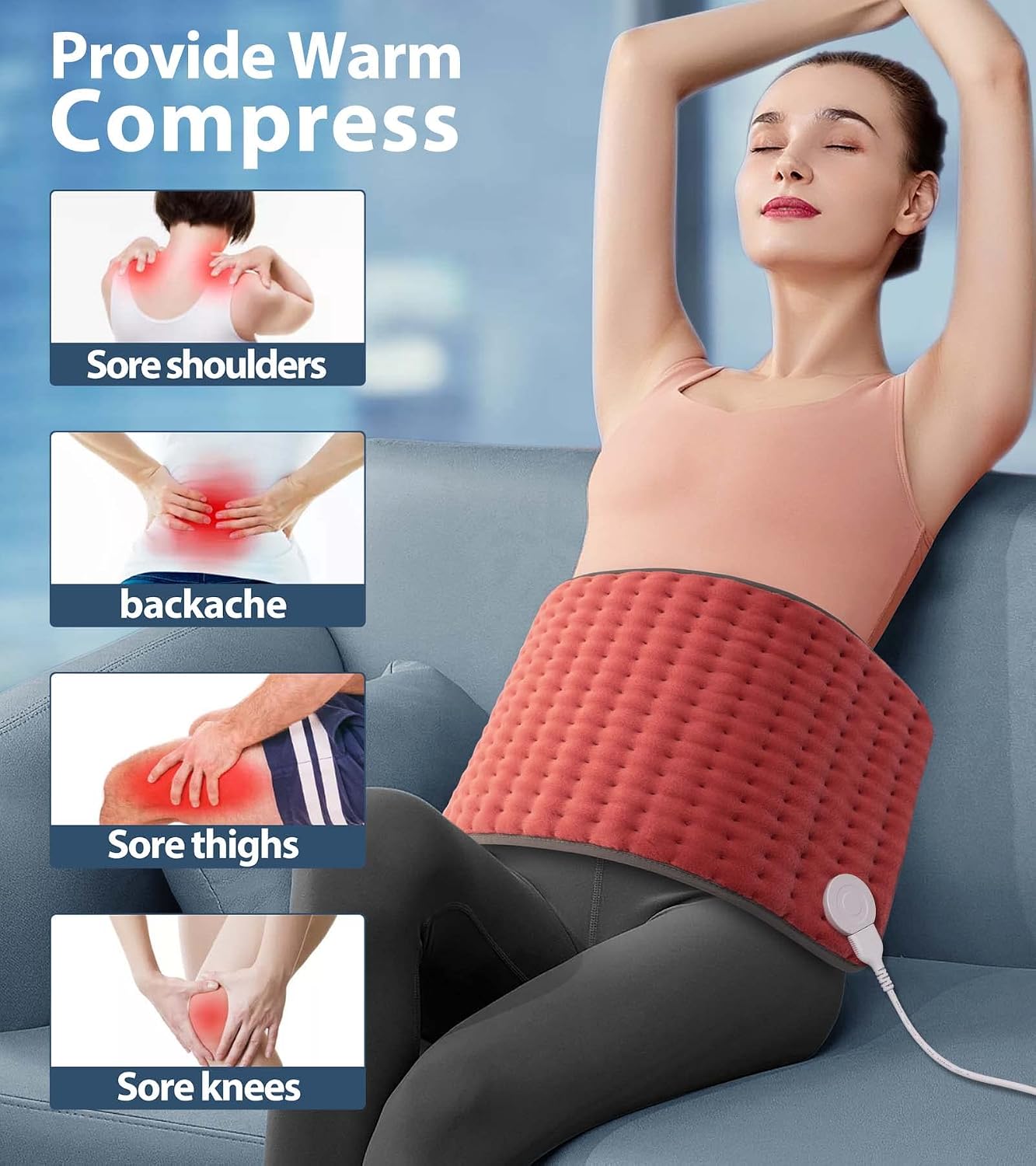 VALGELUIK Heating Pad for Back, Neck & Shoulder Pain Relief – 12"x24" Electric Heat Pad, Auto-Off, Machine Washable, Moist/Dry Heat Options – Thoughtful Mother's Day Gifts for Mom, Dad, Women & Men