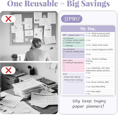 JJPRO Reusable Desktop Daily Planner with Stand,Reusable Time Schedule Board,11"x8.5" Hourly Schedule Dry Erase Board with Time Slots,Desk Hourly Dry Erase Board w/Engineered Wood Stand-Sage Green