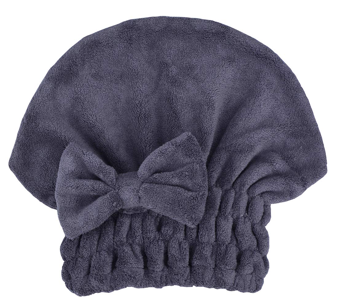 Microfiber Hair Drying Towels Head wrap with Bow-Knot Shower Cap Hair Turban hairWrap Bath Cap for Curly Long & Wet Hair Gift for Women Blackx2