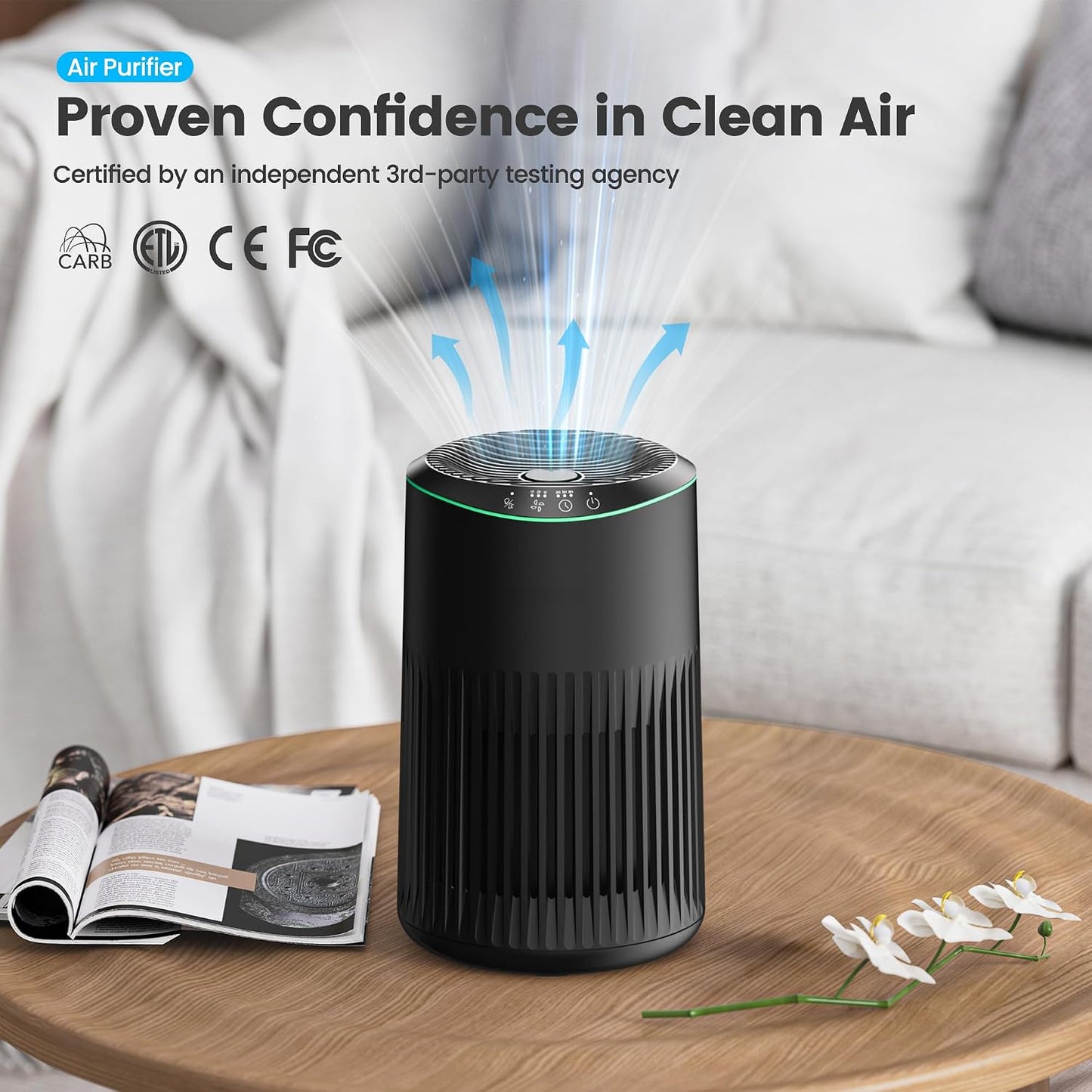 Air Purifiers for Bedroom Home for Smoke Pet Dander Odors, Air Purifier with Sleep Mode Small Air Purifier with Fragrance Sponge for Bedroom Office, Blue Ambient Light, 23dB Quiet, 2 Pack Ivory