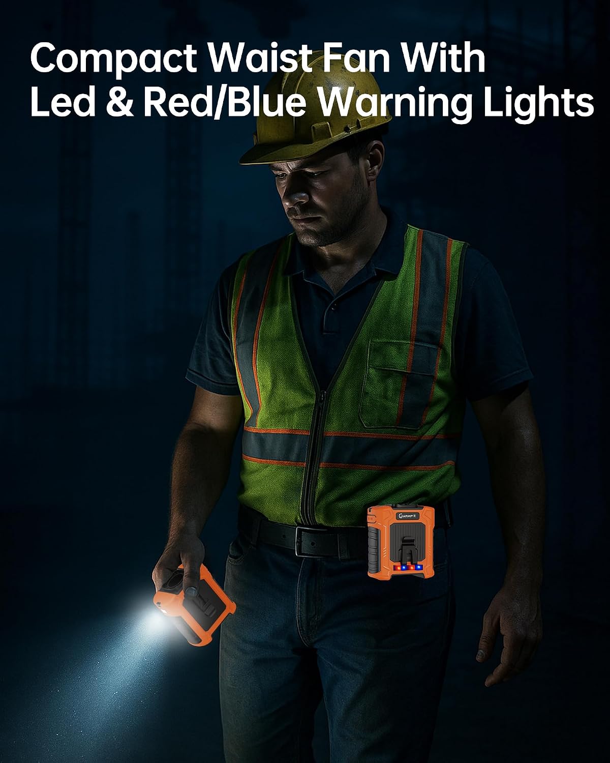 Waist Fan - Portable Cooling Clip Belt Fan with 10000mAh Battery, 24H Working Time, 3 Speeds, 16000RPM Airflow, LED SOS Warning Light for Jobsite, Farming, Fishing, Hot Summer