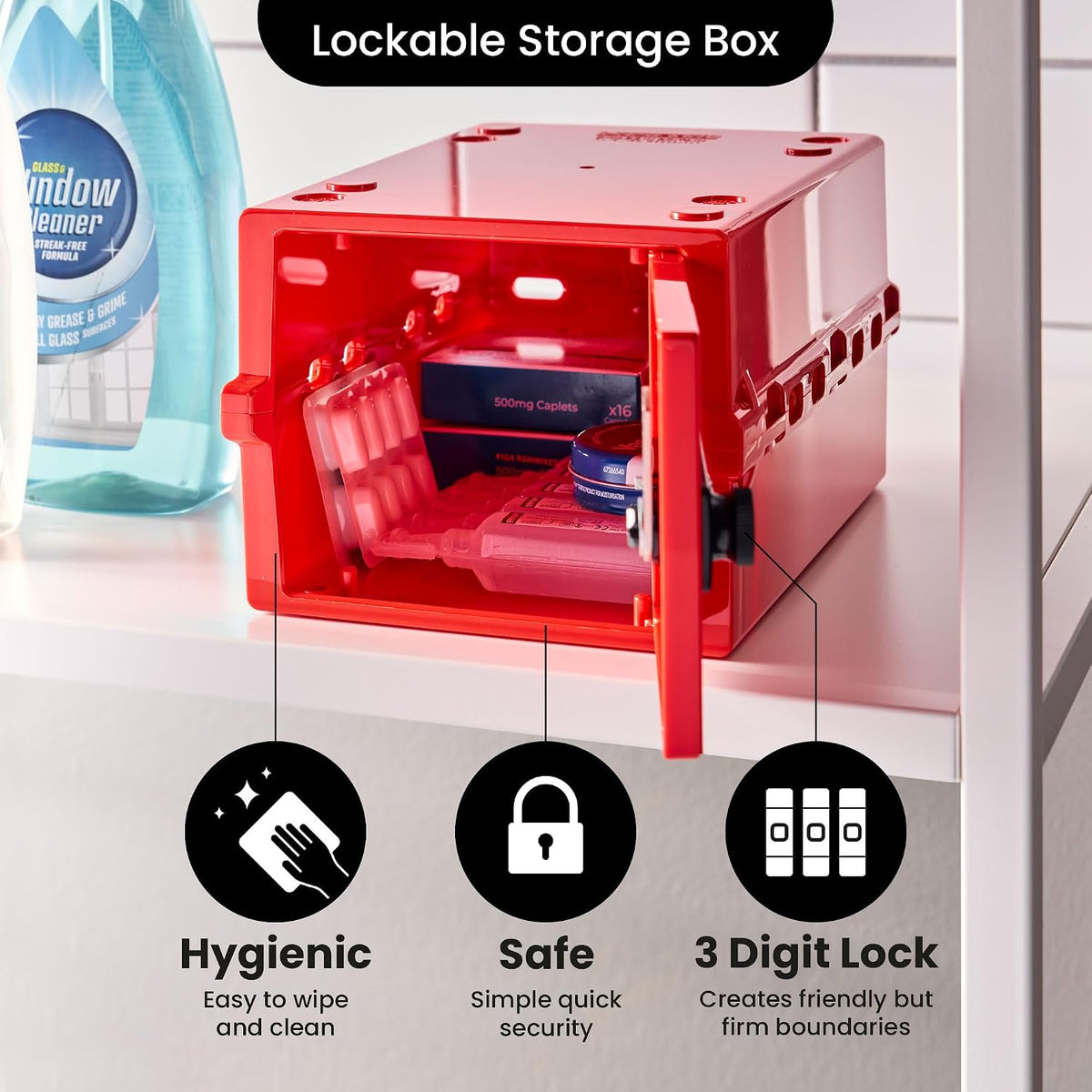 Lockabox Mini™ | Small Lock Box with Combination Lock (Half Letter Sized) | Mini Lockable Box for Small Medicines, Snacks & Mobile Phones | External Size 8.8 x 6.1 x 4.7 Inches (Crystal)