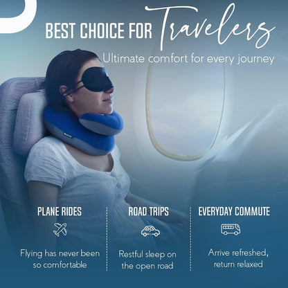 BCOZZY Travel Neck Pillow for Airplane– Patented Double Support for Head, Neck, and Chin. Best for Long Flights, Plane Sleeping, and Car Rides. Adjustable Size. Fully Washable. Carry Bag. Large, Black