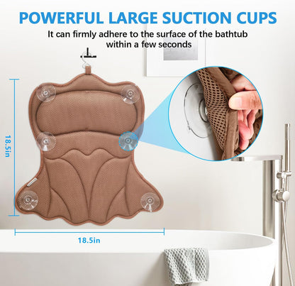 REEZEIVI Bath Pillows for Tub,Bath Pillow with 6 Non-Slip Suction Cups,Soft 4D Mesh Fabric,Bathtub Pillows for Tub Neck and Back Support,Extra Thick Luxury Bathtub Pillows,Grey