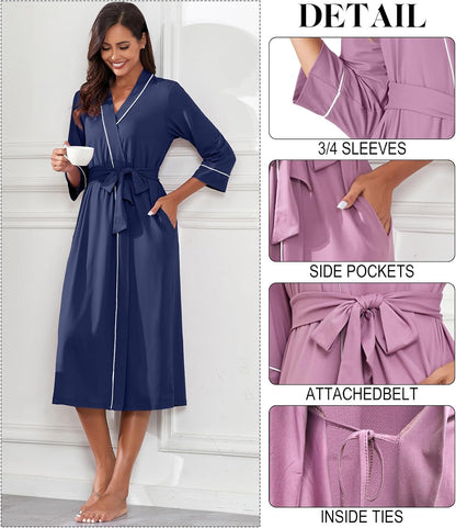 PrinStory Robes for Women 3/4 Sleeve Long Bath Robe XS-4XL