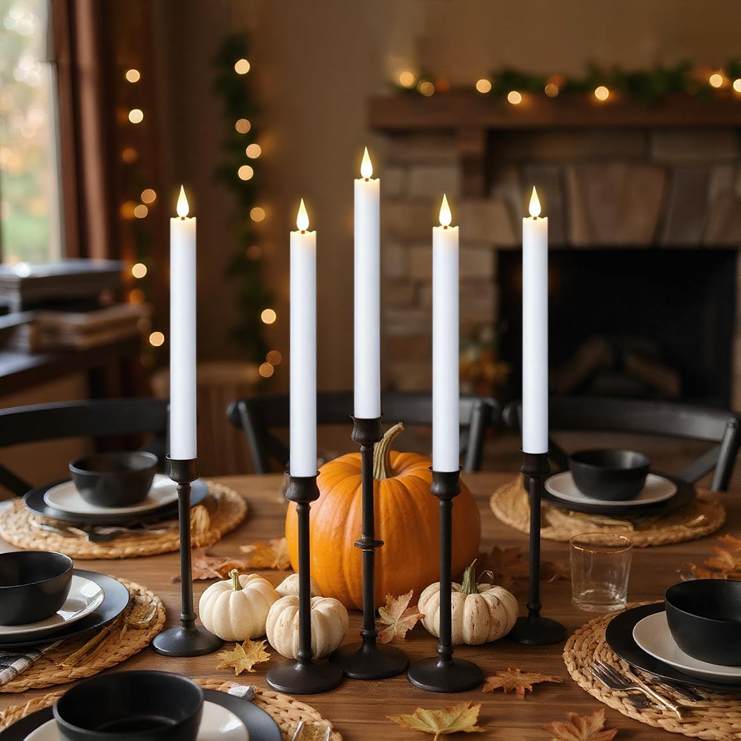 GenSwin Flameless Ivory Taper Candles Flickering with 10-Key Remote, Battery Operated Led Warm 3D Wick Light Window Candles Real Wax Pack of 6, Christmas Home Wedding Decor(0.78 X 9.64 Inch)