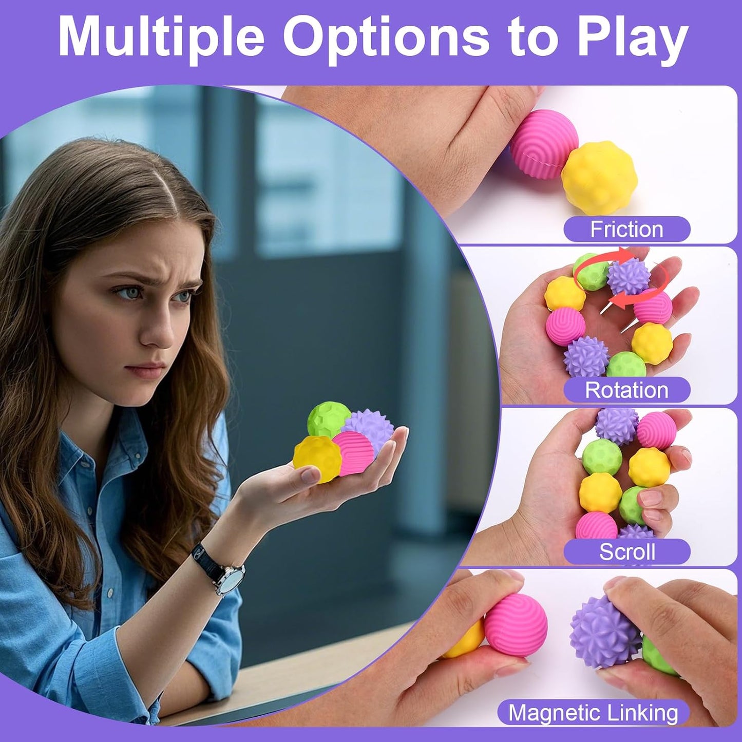 BUSOHA Silicone Fidget Balls - 4 Pack Fidget Toys Adults Sensory Toys Stress Balls for Adults Teens Gifts for Calming,Autism and ADHD Office