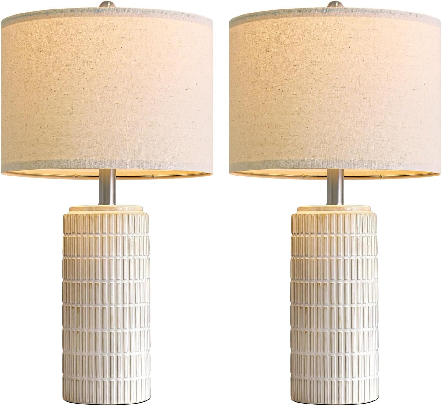 PoKat 23" Modern Ceramic Table Lamp Set of 2 for Living Room White Desk Lamps for Bedroom Farmhouse Bedside Nightstand Lamp House Warming Gifts New Home Decor End Table Lamps Gifts for Women Mom Beige