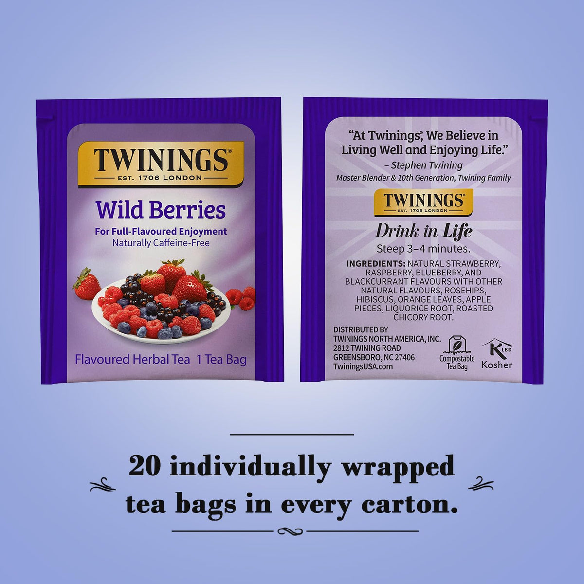 Twinings Wild Berries Herbal Tea 2-Pack, 20 Count Ea
