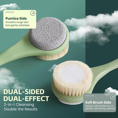Back Scrubber for Shower, 15.7" Loofah with Handle, Back Shower Brush with Bristles and Loofah, Dry Brushing Body Brush for Cleanse Back and Hard to Reach Areas with Curved Long Handle