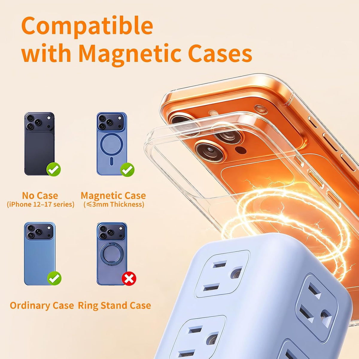 Extension Cord with Multiple Outlets, SMALLRT Power Strip Tower, Outlet Extender with 12 AC Outlets 4 USB, 6.5FT Extension Cord for Home Dorm Room, Office Supplies,Overload Protection