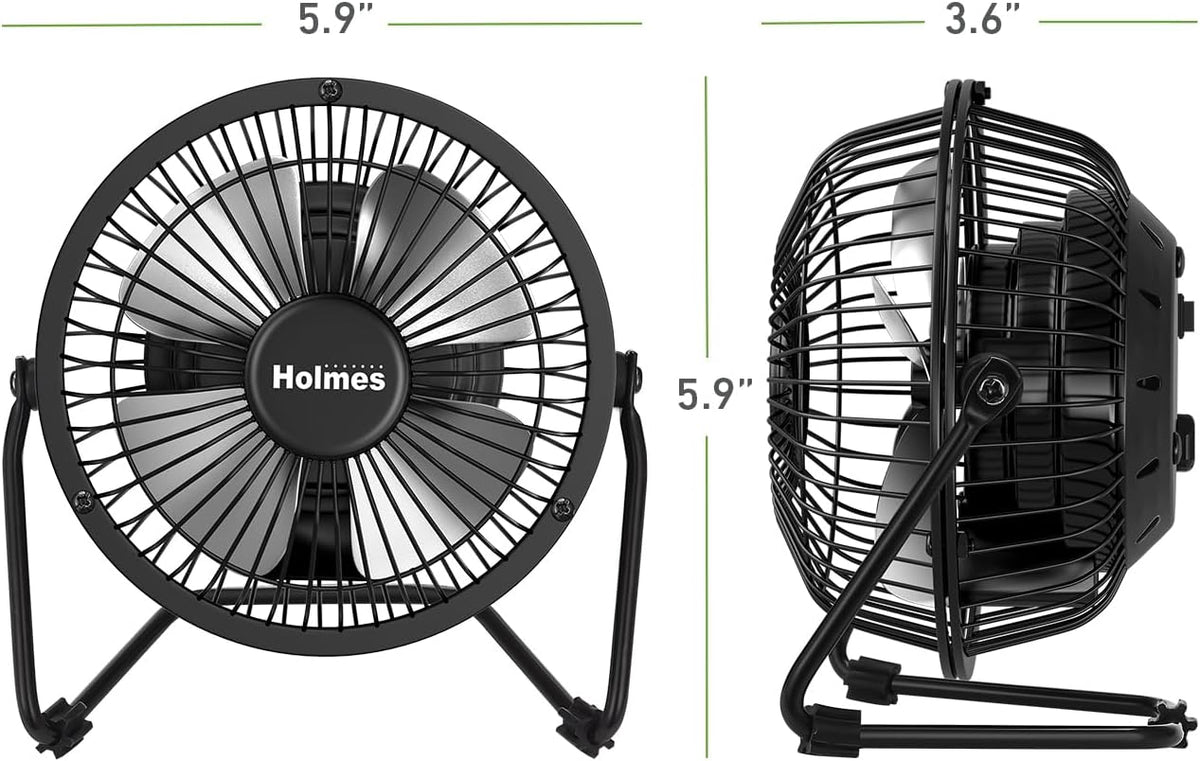 HOLMES Mini High Velocity Desk Fan 4in 4 Blade Black