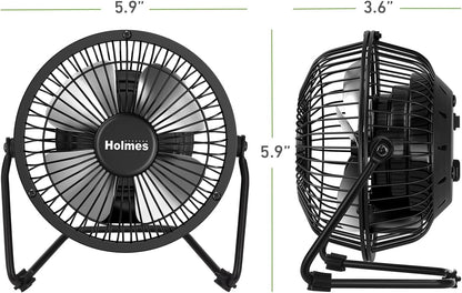 HOLMES Mini High Velocity Desk Fan 4in 4 Blade Black