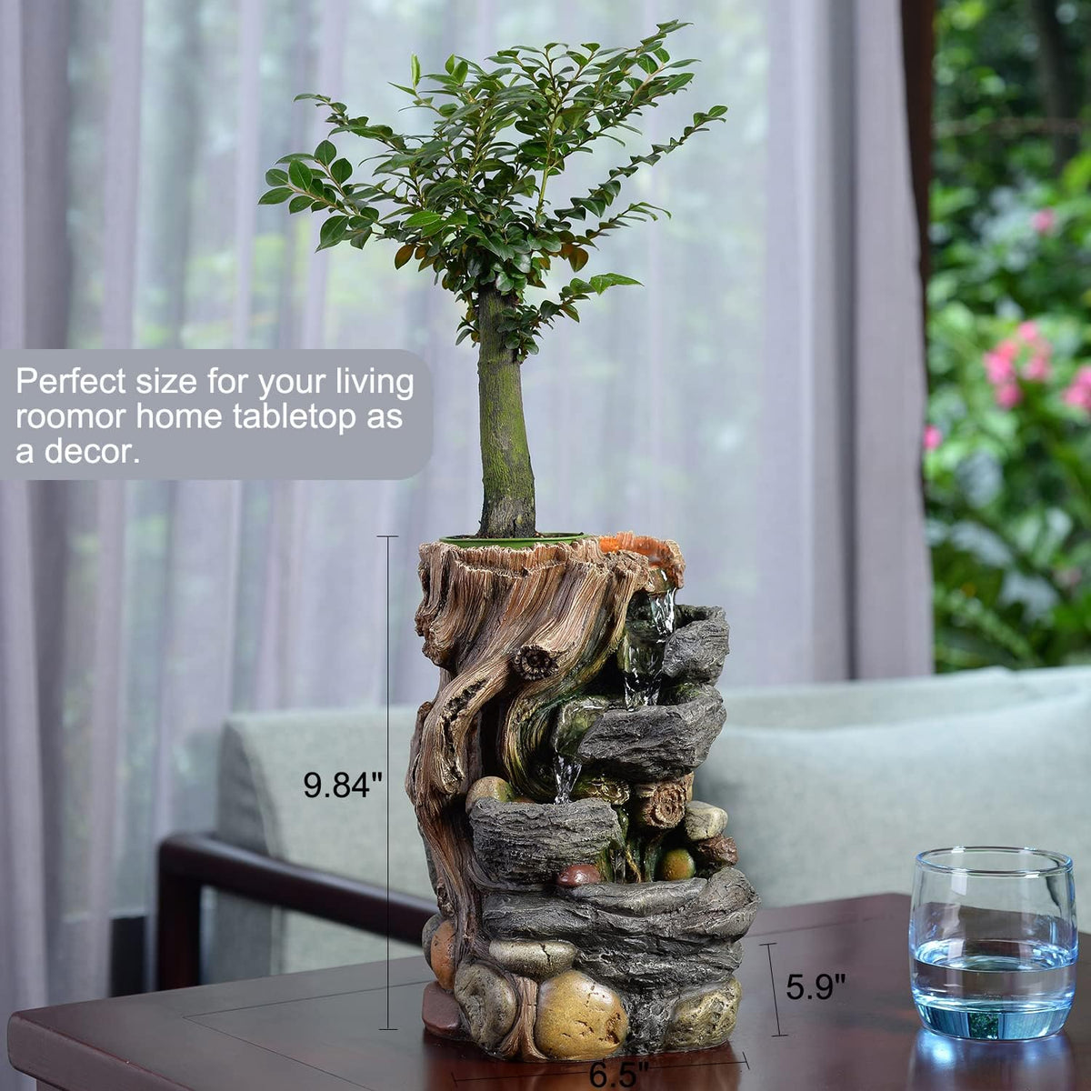 GOSSI 3-Tier Stone Wall Tabletop Water Fountain with Natural River Rocks, LED Lights, Zen Meditation Waterfall for Office and Home Decor, Relaxing Desktop Fountain, Christmas Decoration
