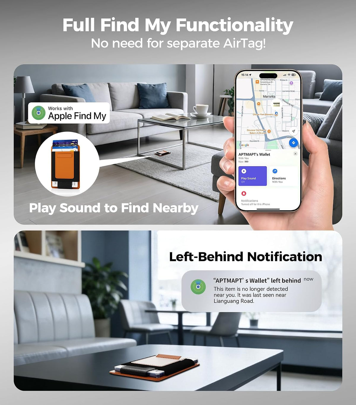 for MagSafe Wallet Works with Apple Find My, 5-Card RFID Holder with Pop-Up Strap, Strong Magnetic Wallet for iPhone 17/16/15/14/13/12 Pro Max Air Plus, Wireless Charging, Black